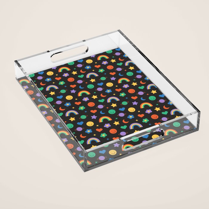 Funny retro cartoon doodle sticker pattern Acrylic Tray Gallery Image 1