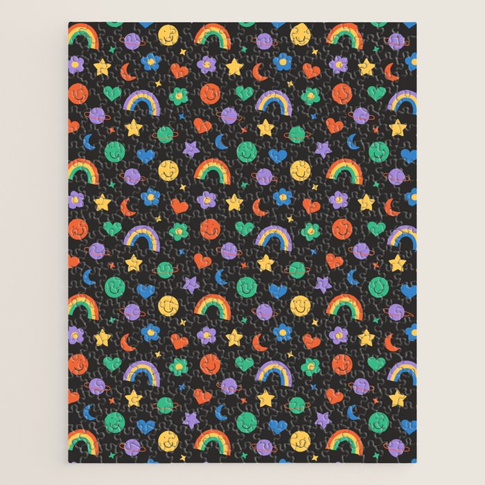 Funny retro cartoon doodle sticker pattern Jigsaw Puzzle Gallery Image 1