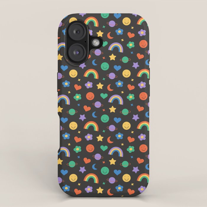Funny retro cartoon doodle sticker pattern iPhone Case Gallery Image 1