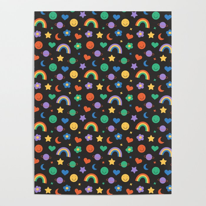 Funny retro cartoon doodle sticker pattern Poster Gallery Image 4