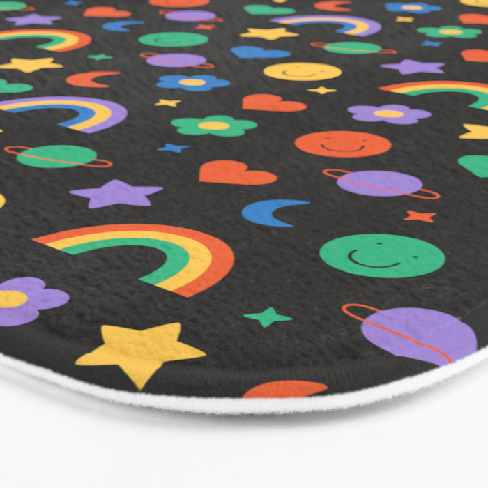 Funny retro cartoon doodle sticker pattern Bath Mat Gallery Image 3