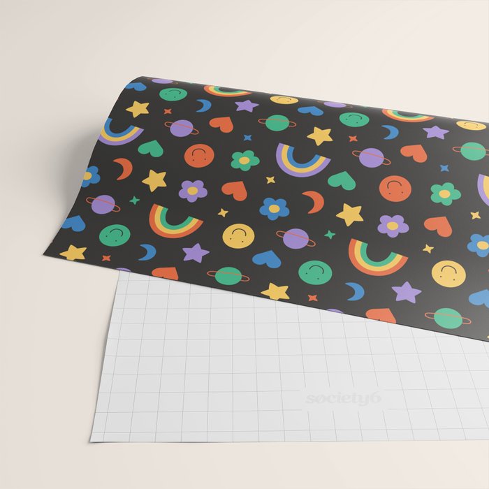 Funny retro cartoon doodle sticker pattern Wrapping Paper Gallery Image 2