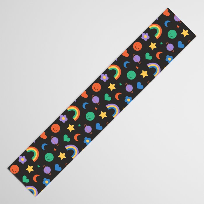 Funny retro cartoon doodle sticker pattern Table Runner Gallery Image 3