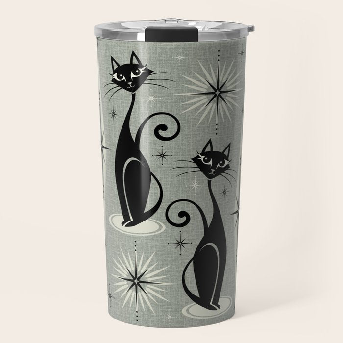 Mid Century Meow Retro Atomic Cats - Gray Travel Mug Gallery Image 1
