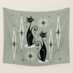 Mid Century Meow Retro Atomic Cats - Gray Wall Tapestry Gallery Image 4