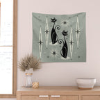 Mid Century Meow Retro Atomic Cats - Gray Wall Tapestry Gallery Image 2