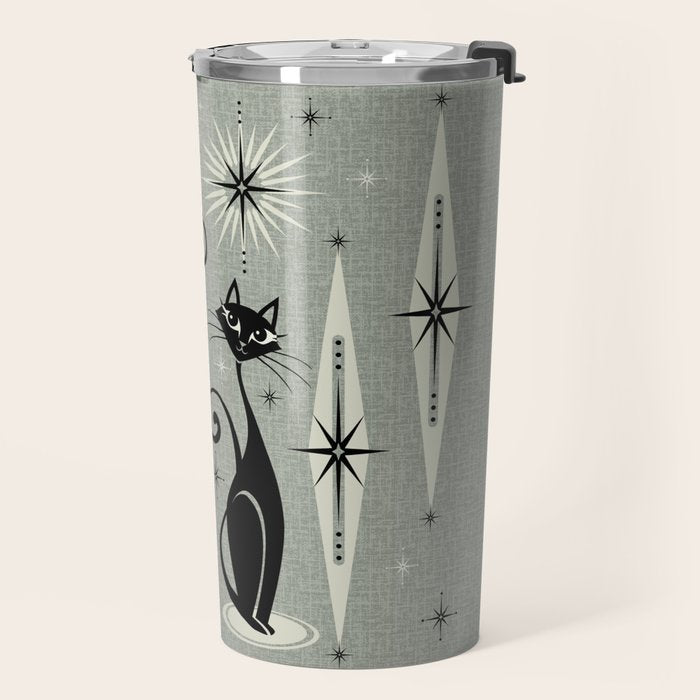 Mid Century Meow Retro Atomic Cats - Gray Travel Mug Gallery Image 2