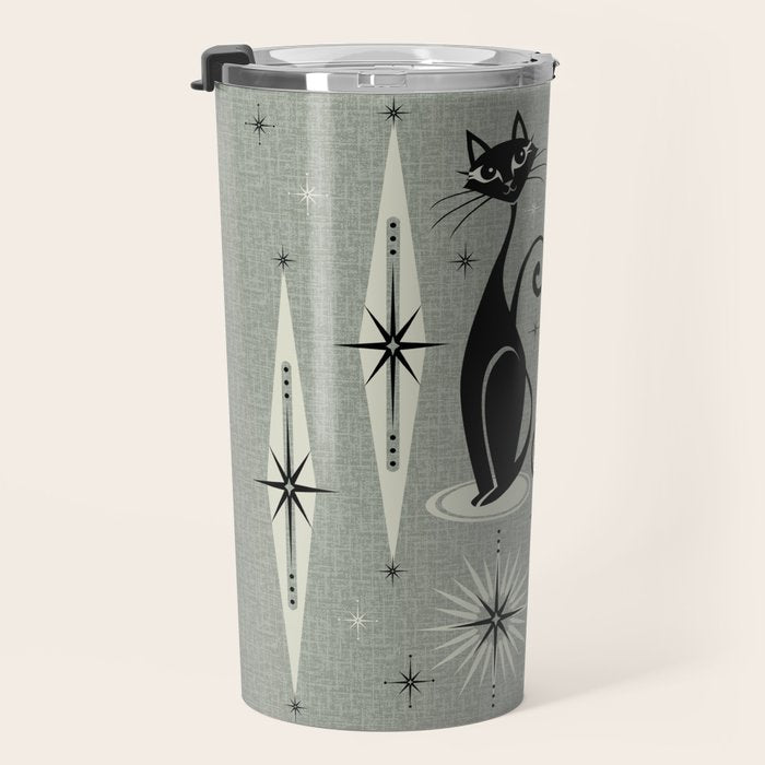 Mid Century Meow Retro Atomic Cats - Gray Travel Mug Gallery Image 3