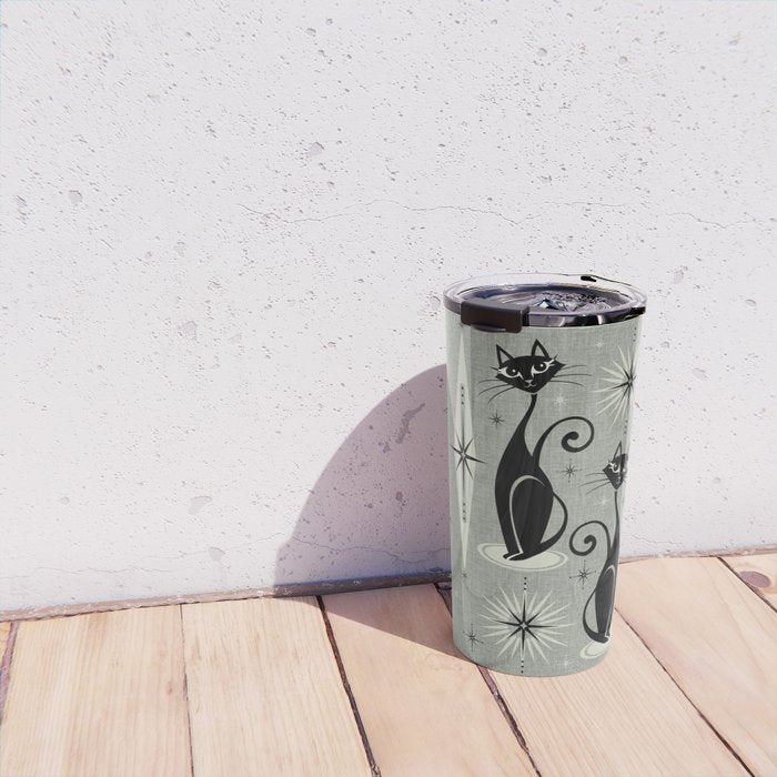 Mid Century Meow Retro Atomic Cats - Gray Travel Mug Gallery Image 4