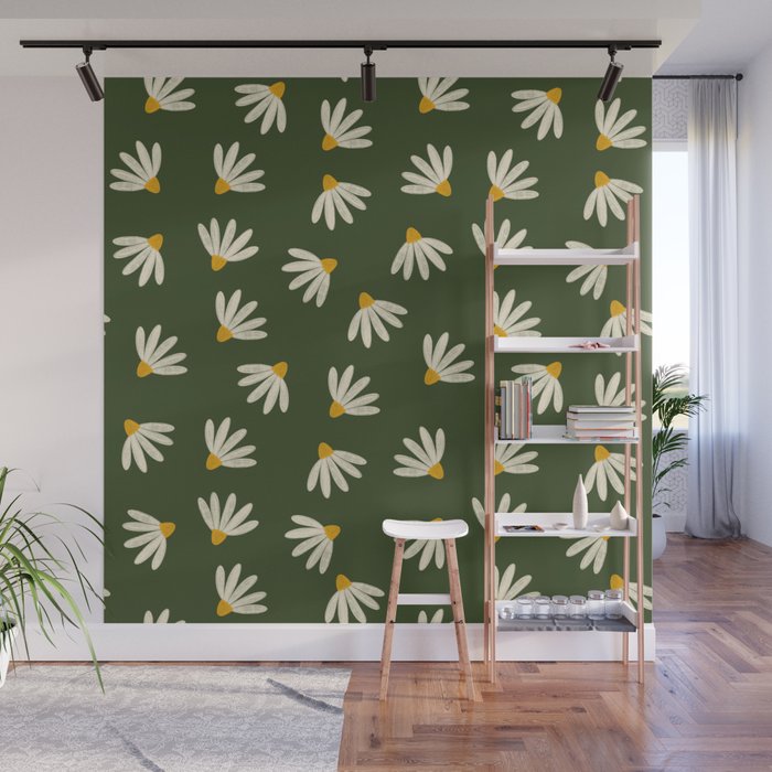 Oh! Daisy - green  Wall Mural Gallery Image 1