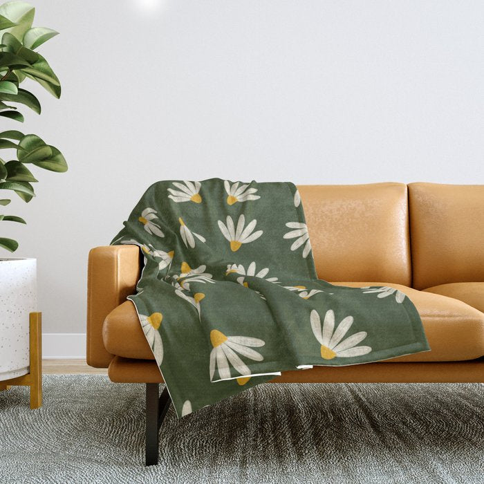 Oh! Daisy - green  Throw Blanket Gallery Image 1