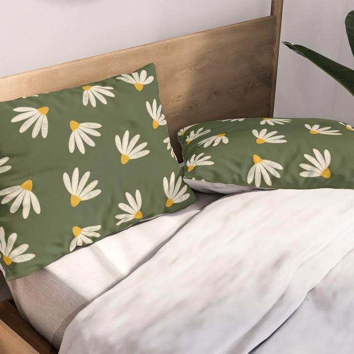 Oh! Daisy - green  Pillow Sham Gallery Image 2