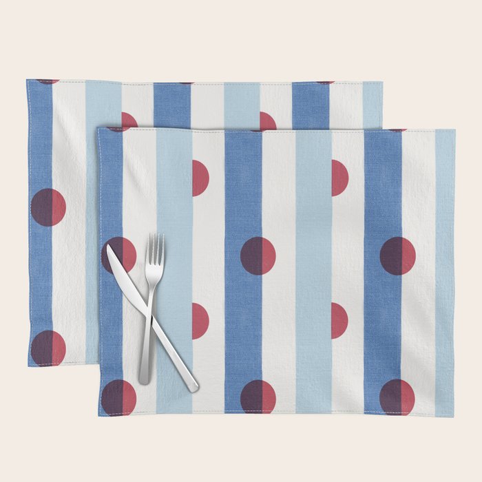 Handcrafted Blue Stripes and Red Dots Pattern Placemat Gallery Image 1