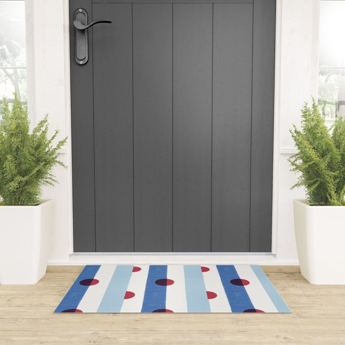 Handcrafted Blue Stripes and Red Dots Pattern Welcome Mat Gallery Image 3