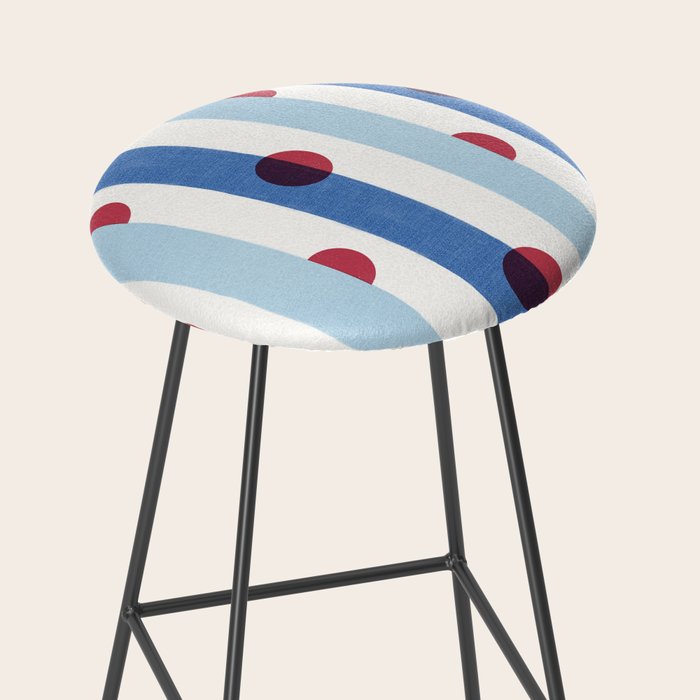 Handcrafted Blue Stripes and Red Dots Pattern Stool Gallery Image 2