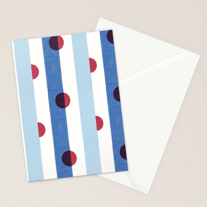 Handcrafted Blue Stripes and Red Dots Pattern Stationery Card Gallery Image 2