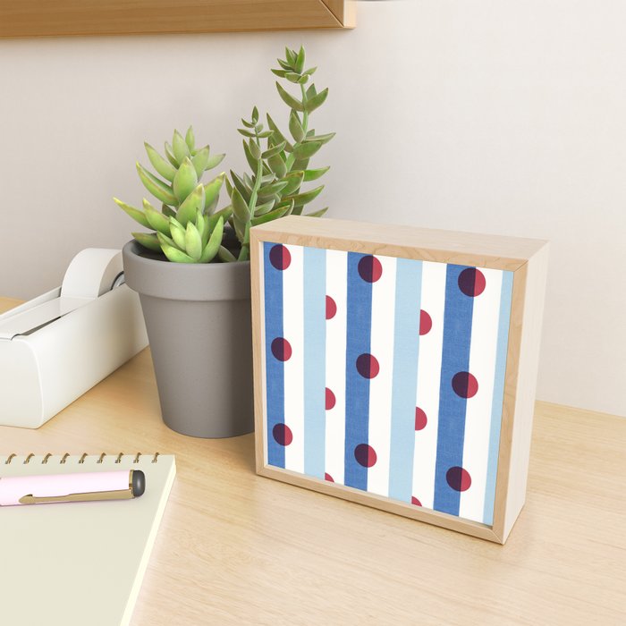 Handcrafted Blue Stripes and Red Dots Pattern Mini Art Print Gallery Image 2