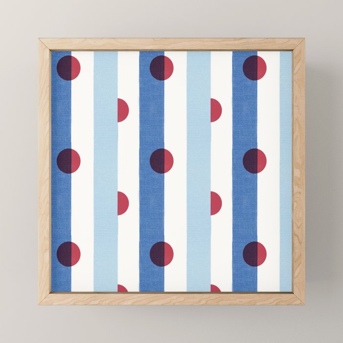 Handcrafted Blue Stripes and Red Dots Pattern Mini Art Print Gallery Image 1