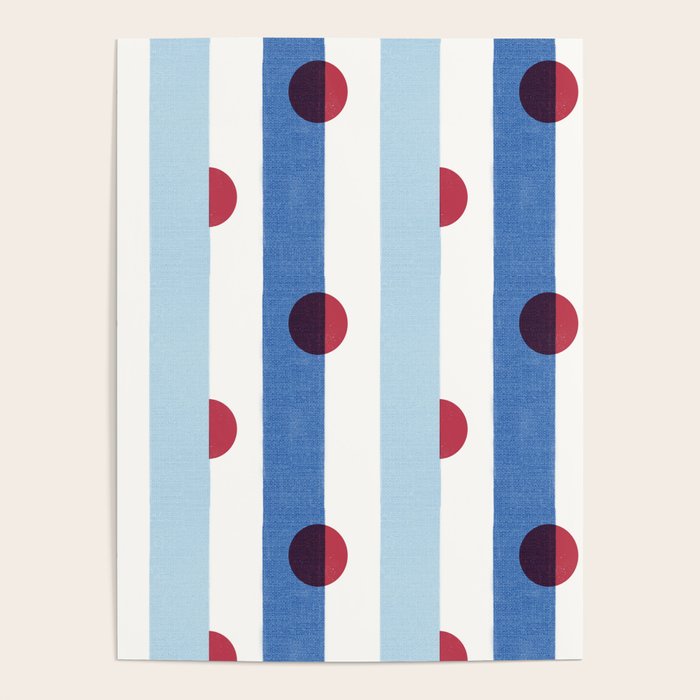 Handcrafted Blue Stripes and Red Dots Pattern Poster Gallery Image 4