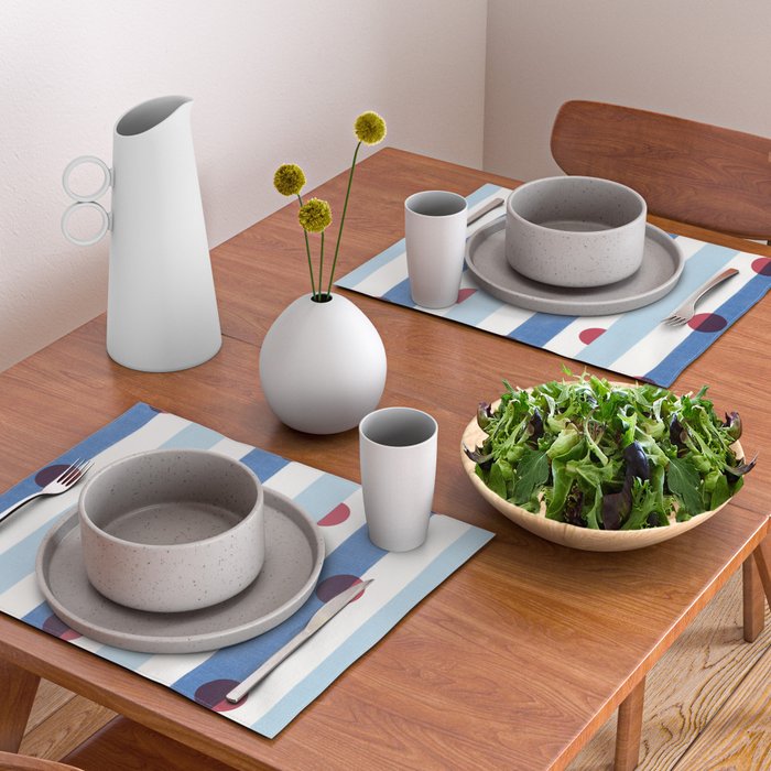 Handcrafted Blue Stripes and Red Dots Pattern Placemat Gallery Image 2