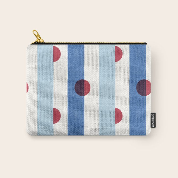Handcrafted Blue Stripes and Red Dots Pattern Carry All Pouch Gallery Image 1