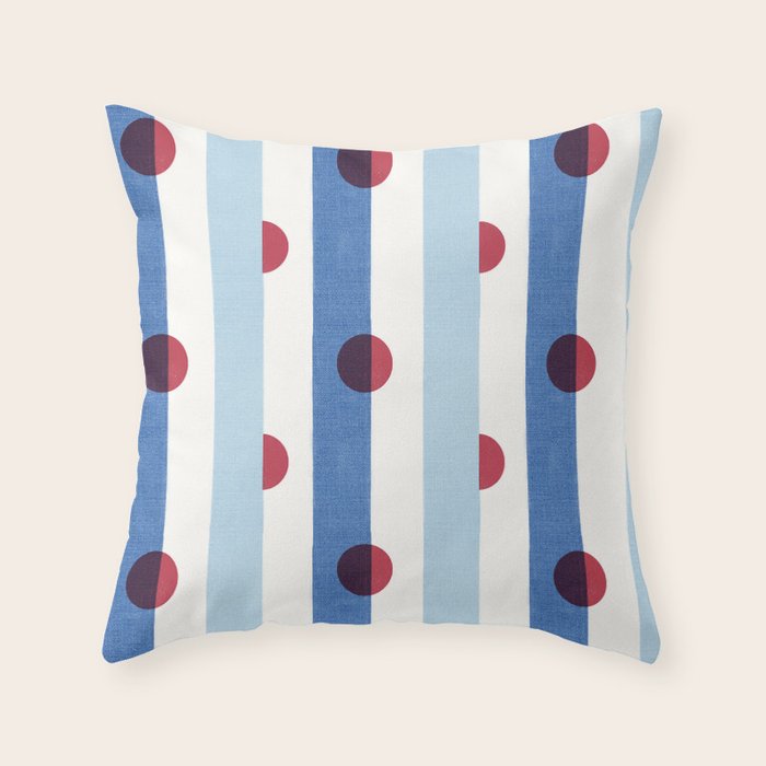 Handcrafted Blue Stripes and Red Dots Pattern Throw Pillow Gallery Image 6