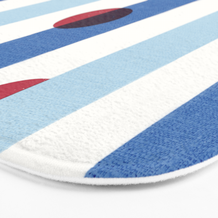 Handcrafted Blue Stripes and Red Dots Pattern Bath Mat Gallery Image 3