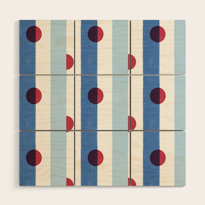 Handcrafted Blue Stripes and Red Dots Pattern Wood Wall Art Gallery Image 1
