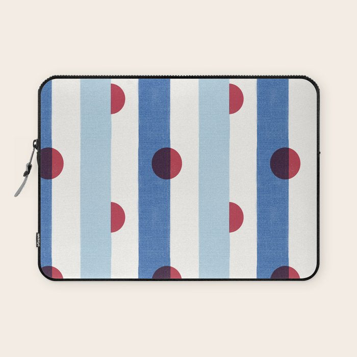 Handcrafted Blue Stripes and Red Dots Pattern Laptop Sleeve Gallery Image 1