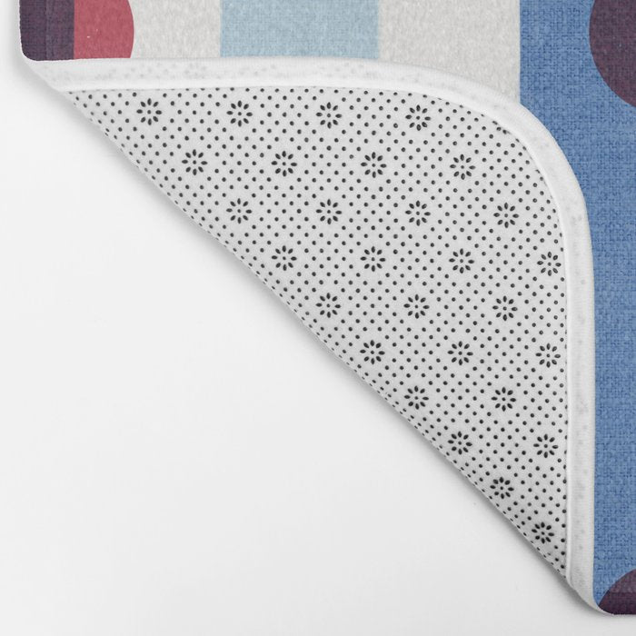 Handcrafted Blue Stripes and Red Dots Pattern Bath Mat Gallery Image 2