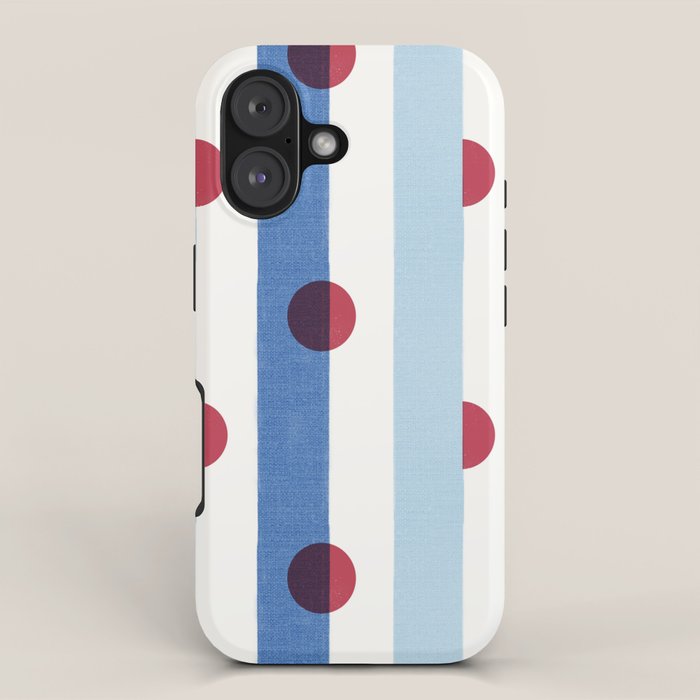Handcrafted Blue Stripes and Red Dots Pattern iPhone Case Gallery Image 1
