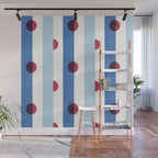 Handcrafted Blue Stripes and Red Dots Pattern Wall Mural Gallery Image 1