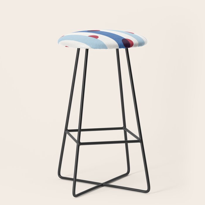 Handcrafted Blue Stripes and Red Dots Pattern Stool Gallery Image 1