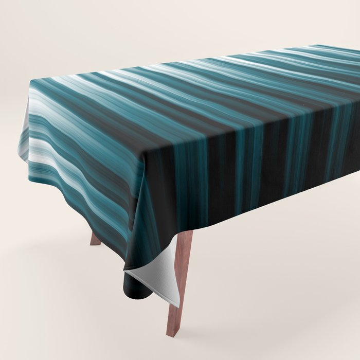 Tropical Dark Teal Inspired by 2020 Color Oceanside SW6496 Soft Vertical Blurred Line Pattern Tablecloth Gallery Image 1