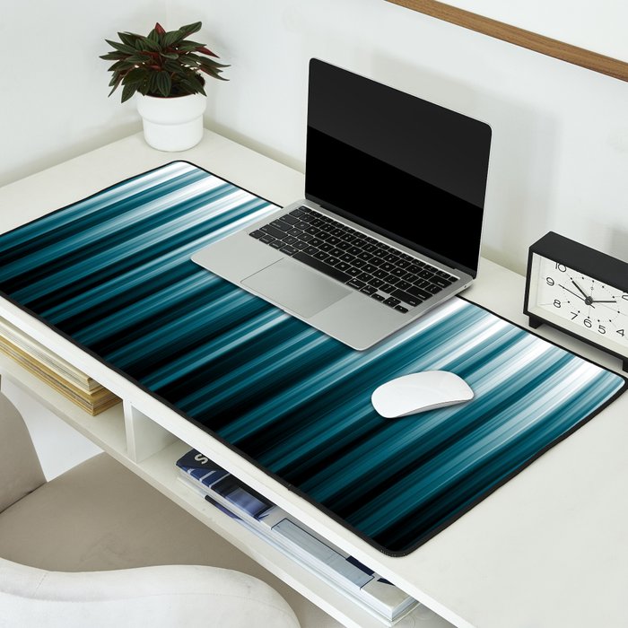 Tropical Dark Teal Inspired by 2020 Color Oceanside SW6496 Soft Vertical Blurred Line Pattern Desk Mat Gallery Image 2