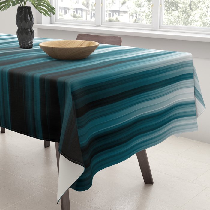 Tropical Dark Teal Inspired by 2020 Color Oceanside SW6496 Soft Vertical Blurred Line Pattern Tablecloth Gallery Image 3