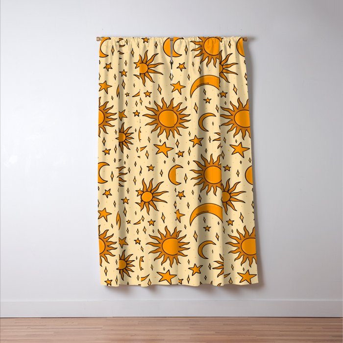 Vintage Sun and Star Print Window Curtain Gallery Image 3