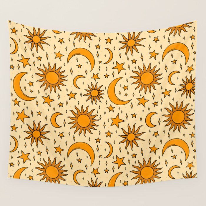 Vintage Sun and Star Print Wall Tapestry Gallery Image 4