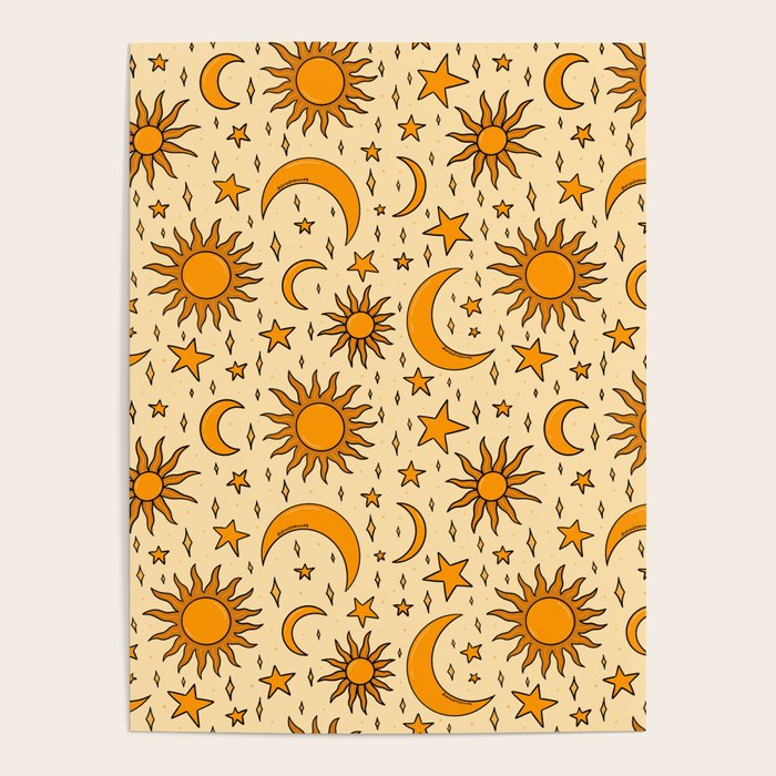 Vintage Sun and Star Print Poster Gallery Image 1