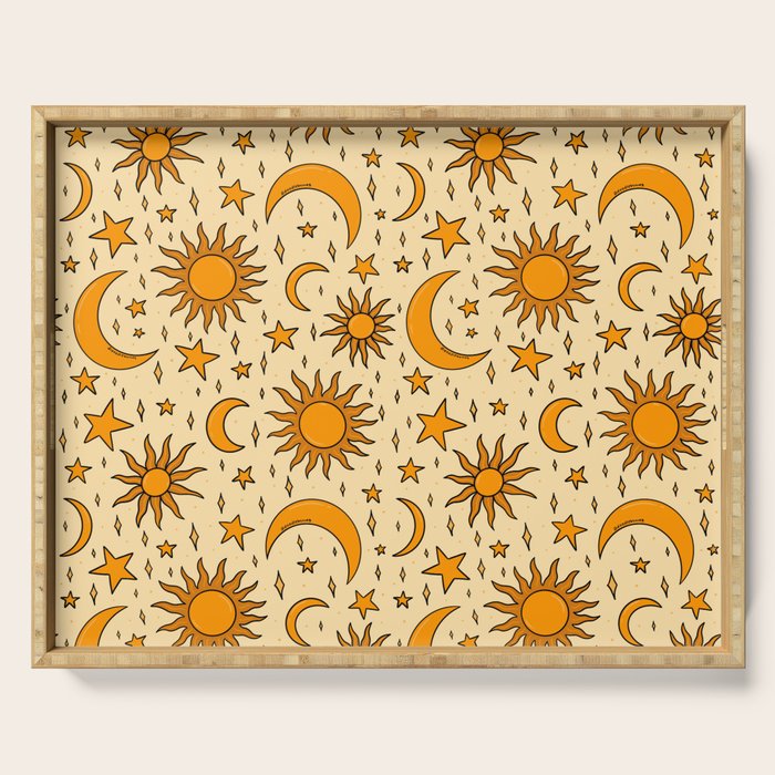 Vintage Sun and Star Print Serving Tray Gallery Image 1