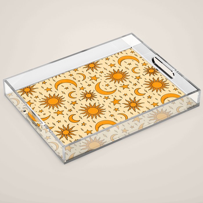 Vintage Sun and Star Print Acrylic Tray Gallery Image 1