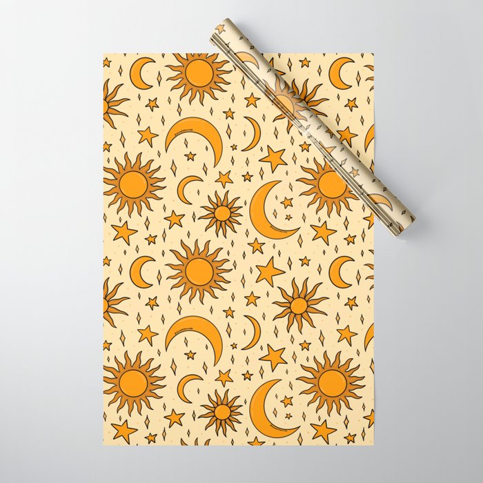Vintage Sun and Star Print Wrapping Paper Gallery Image 1