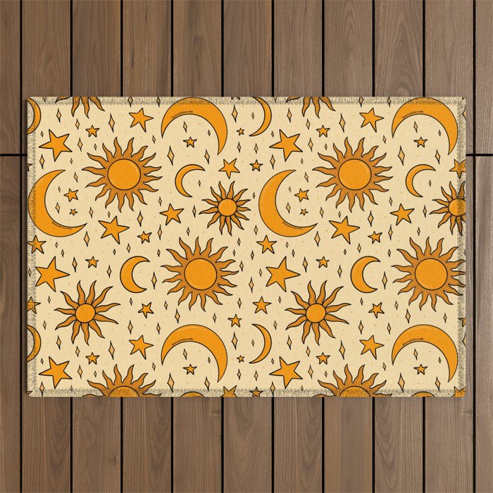 Vintage Sun and Star Print Outdoor Rug Gallery Image 1