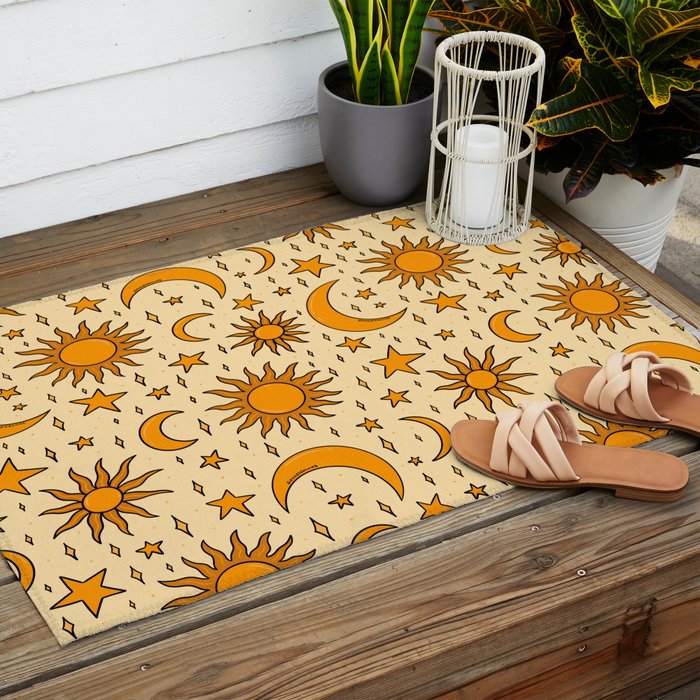 Vintage Sun and Star Print Outdoor Rug Gallery Image 2