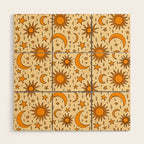 Vintage Sun and Star Print Wood Wall Art Gallery Image 1