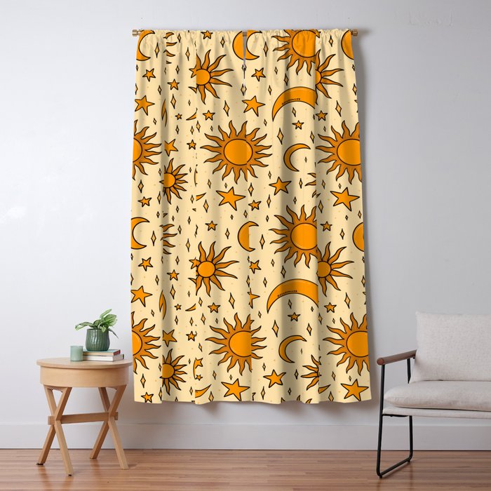 Vintage Sun and Star Print Window Curtain
