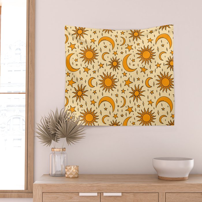 Vintage Sun and Star Print Wall Tapestry Gallery Image 2