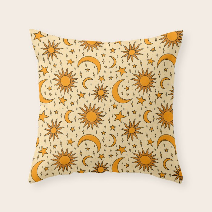 Vintage Sun and Star Print Throw Pillow Gallery Image 6