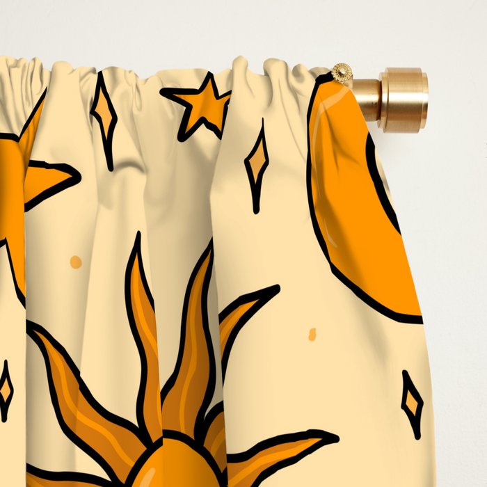 Vintage Sun and Star Print Window Curtain Gallery Image 2