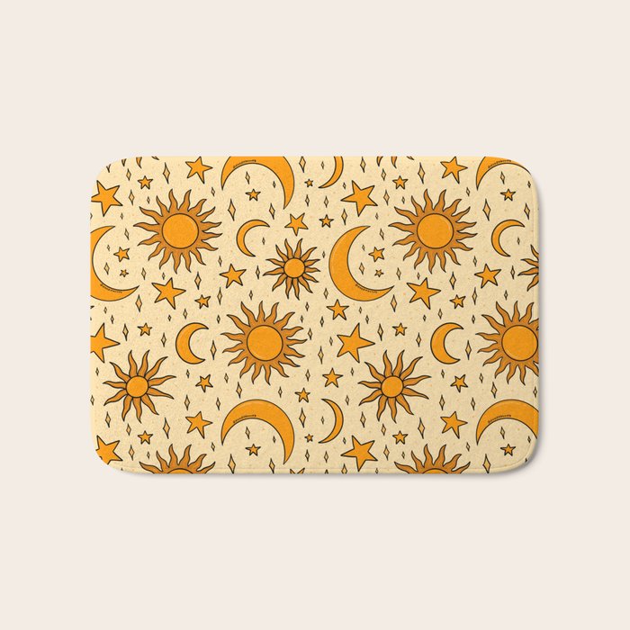 Vintage Sun and Star Print Bath Mat Gallery Image 1